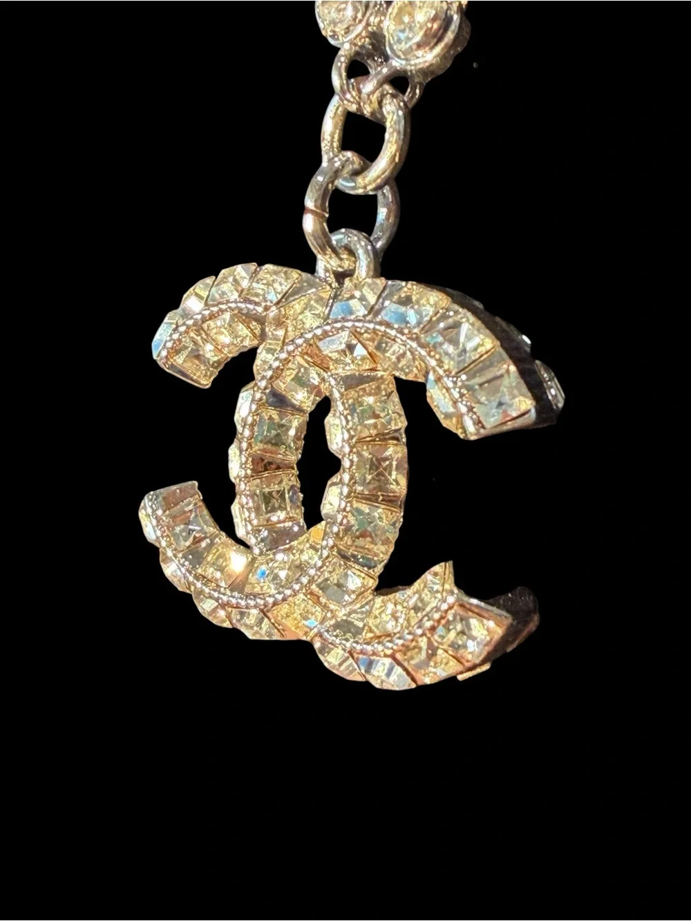 CHANEL Silver Crystal CC Pendant Tennis Chain Necklace